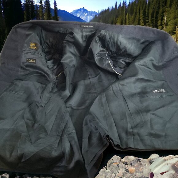 S Cohen Men's 46L Blue Check 100% Wool Suit Pants 42X30 & Tie 11022 - Picture 8 of 12